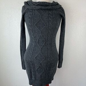 JJ Basics Charcoal Gray Cowl Neck Sweater Dress Size S EUC